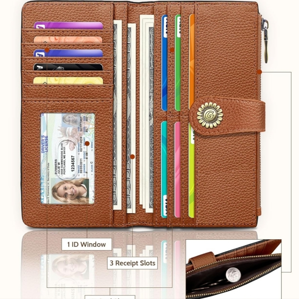RFID Blocking Black Wallet with Brown Strap - Picture 2 of 6